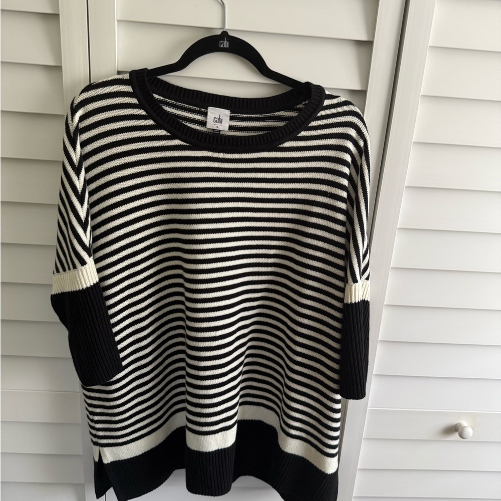 CAbi Black & White Striped Scoop Neck Pullover